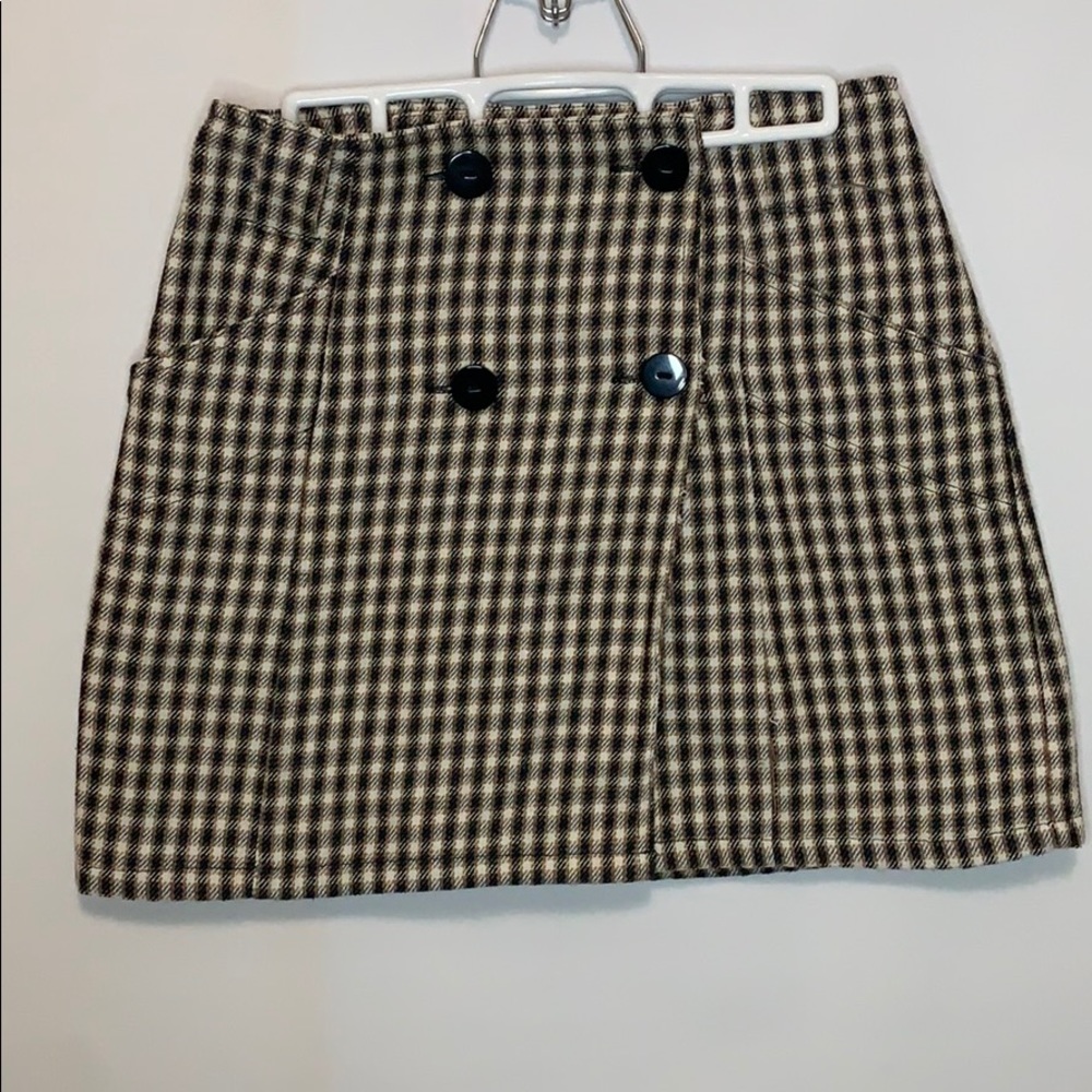 Double Breasted Button Plaid Mini Skirt